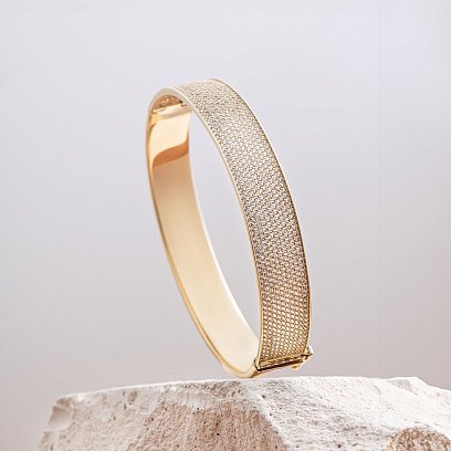 Жорсткий браслет "Maggie" з фіанітами (жовте золото) б02265 №5