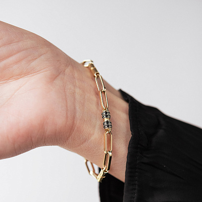 Золотой браслет "Lucile" (черные фианиты) б05839 №2