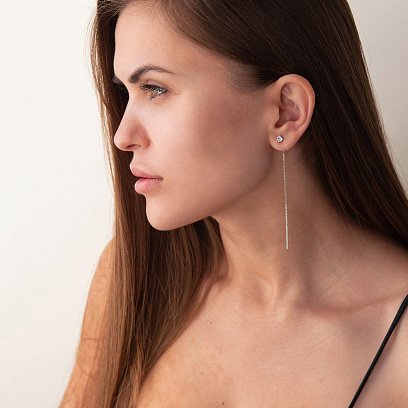 Серебряные серьги - протяжки с фианитами 123097