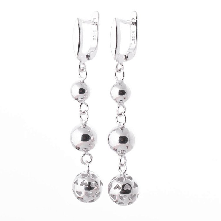 Срібні сережки "Кульки + сердечка" 122047 від ювелірного магазину Онікс