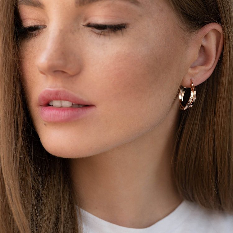 Сережки - кільця "Сплетіння" в червоному золоті с07078 від ювелірного магазину Онікс - 2