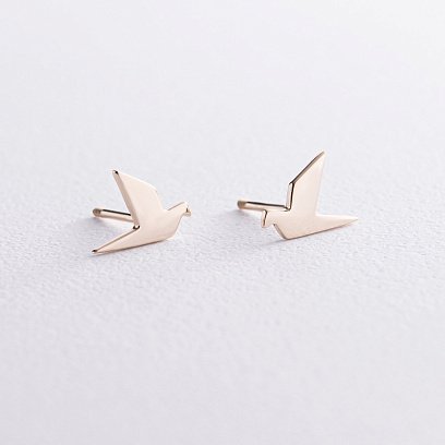 Сережки - пусети "Літаючі пташки" у жовтому золоті с08197 №2