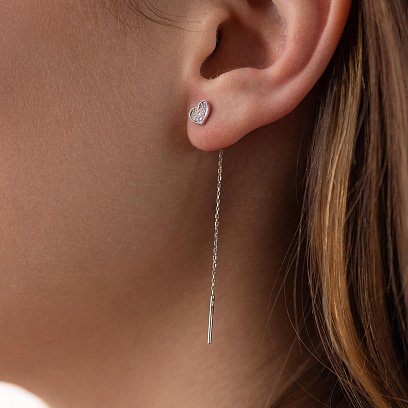 Сережки - протяжки "Сердечки" у білому золоті (фіаніти) с08084 №3