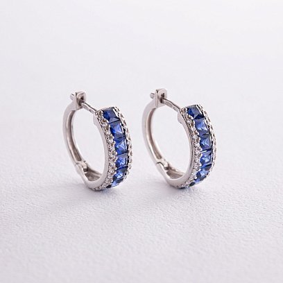 Срібні сережки з синт. сапфірами та фіанітами 2475/1р-HSPH