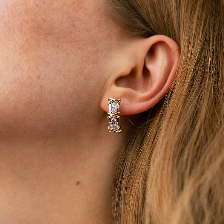 Серьги "Rosie" с фианитами (белое, желтое золото) с09225 от ювелирного магазина Оникс - 3