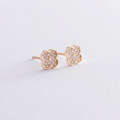 Серьги-гвоздики "Клевер" в желтом золоте с05619 №5