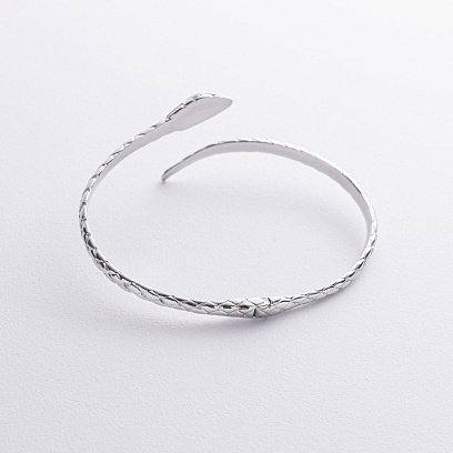 Жесткий браслет "Змея" в белом золоте (фианиты) б05530 №3