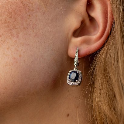 Серебряные серьги с сапфирами и фианитами GS-02-060-3110 №4