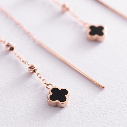 Золоті сережки - протяжки "Конюшина" (емаль) с07611 №2