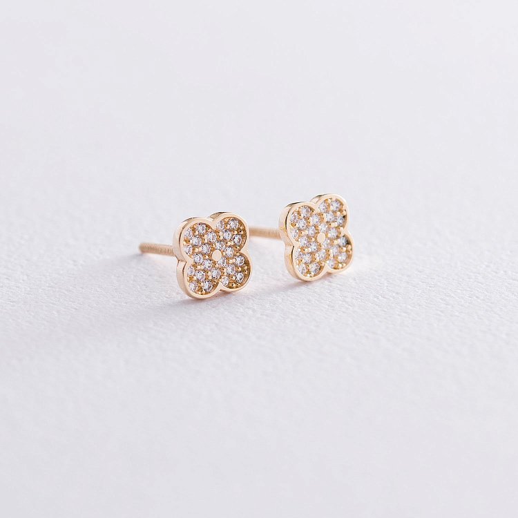 Серьги-гвоздики "Клевер" в желтом золоте с05619 от ювелирного магазина Оникс - 4