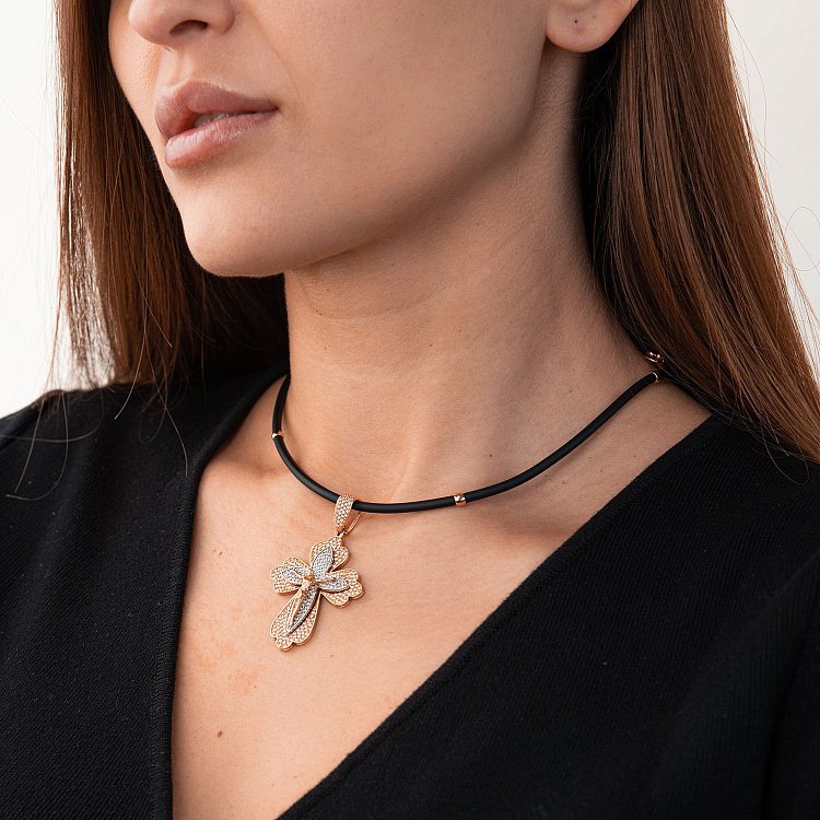 Золотой крест "Распятие. Спаси и Сохрани" с фианитами 270056 от ювелирного магазина Оникс - 1