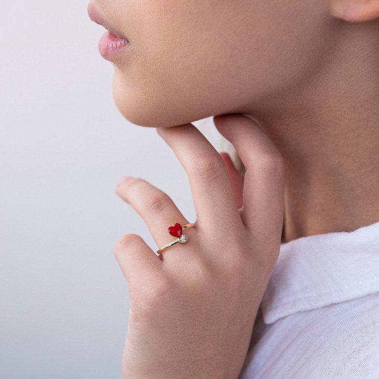 Золотое детское кольцо "Сердечко" к03450 от ювелирного магазина Оникс - 1