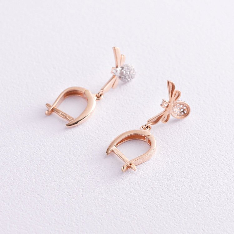 Золоті сережки "Бабки" з фіанітами с04854 від ювелірного магазину Онікс - 2