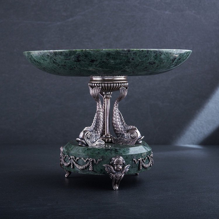 Фруктовниця "Дельфіни" зі срібла і мармуру, ручна робота сер00003 від ювелірного магазину Онікс