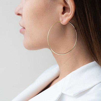 Сережки - кільця в жовтому золоті (6.2 см) с07191 №4