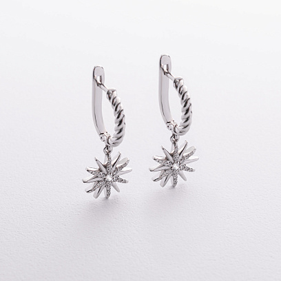 Золотые серьги "Полярная звезда" с фианитами с09530 №2