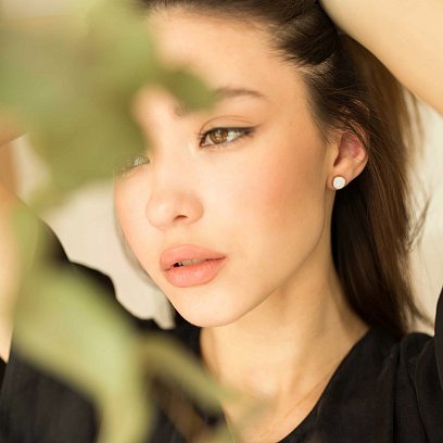 Золотые серьги-пусеты "Сияние" (синт. опал) 9 мм с07746 №13