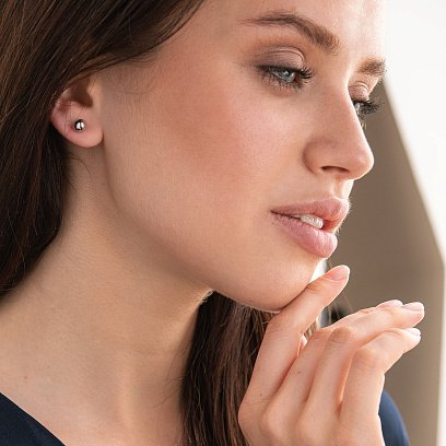 Сережки - пусети "Кульки" в білому золоті (6 мм) с07490 №6