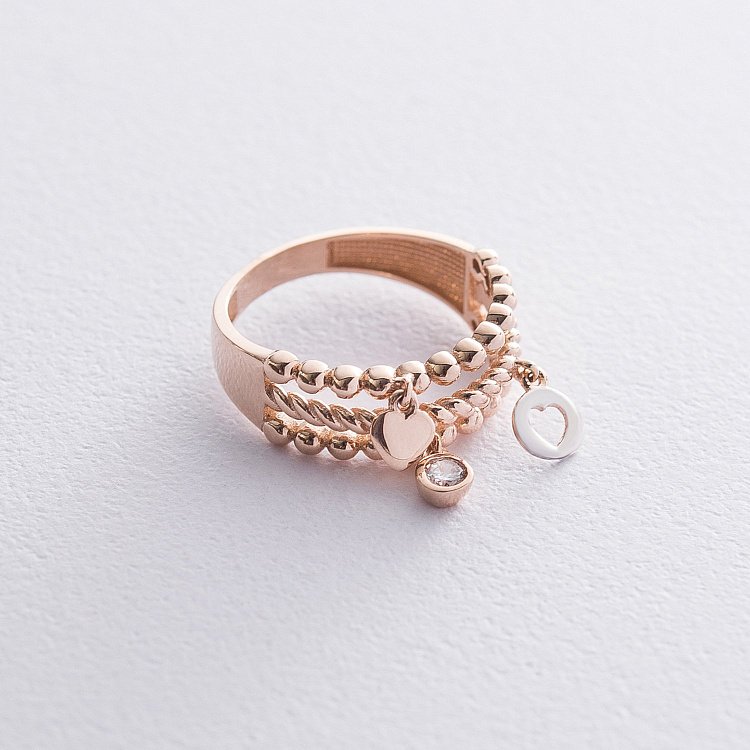 Золота каблучка "Сердечка" з фіанітом к06462 від ювелірного магазину Онікс