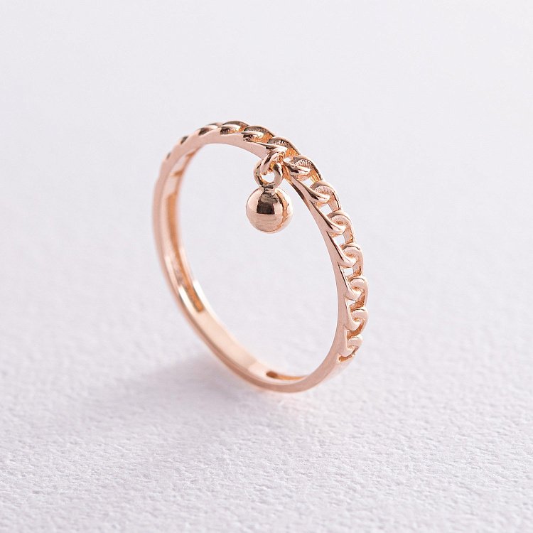 Каблучка "Ланцюжок з кулькою" у червоному золоті к07186 від ювелірного магазину Онікс