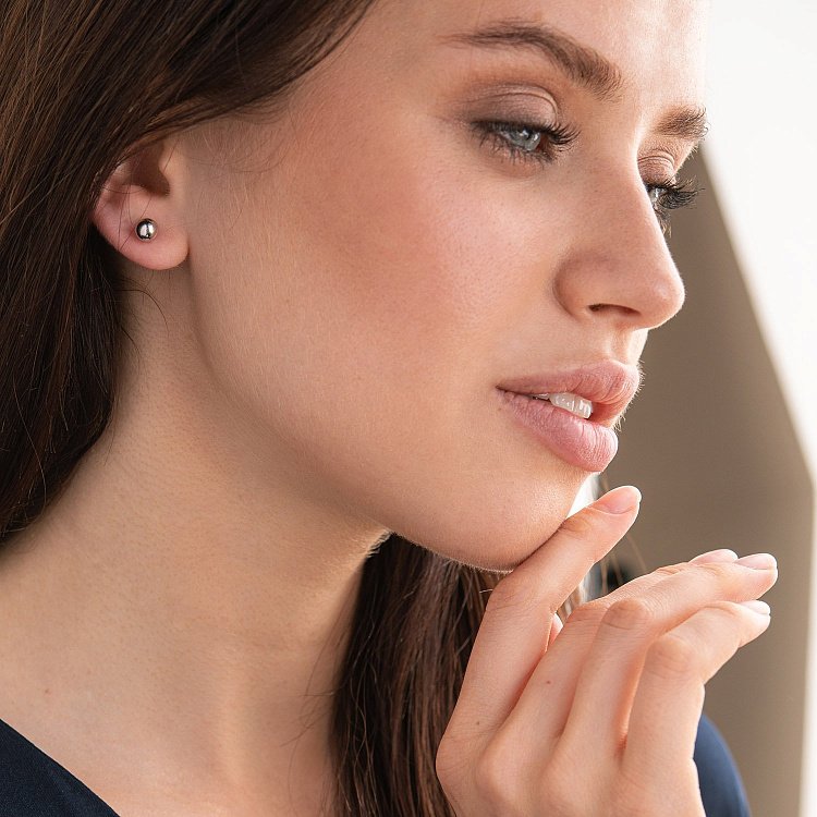 Сережки - пусети "Кульки" в білому золоті (6 мм) с07490 від ювелірного магазину Онікс - 6