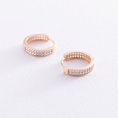 Золоті сережки - кільця з фіанітами с06554