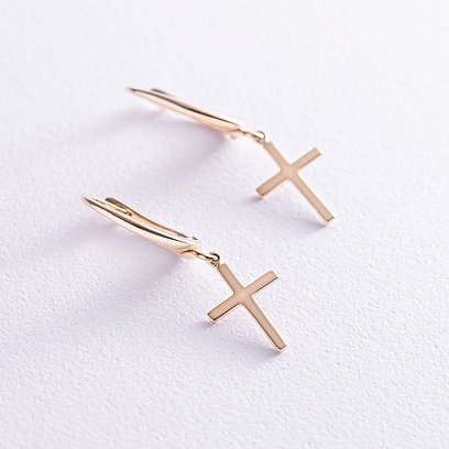 Сережки "Хрестики" в жовтому золоті с06998 №3