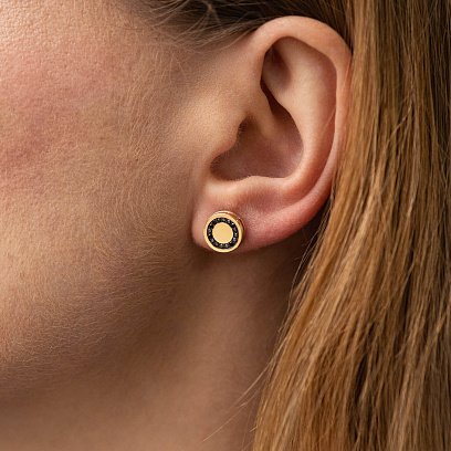 Золоті сережки - пусети з чорними діамантами 334483122 №2