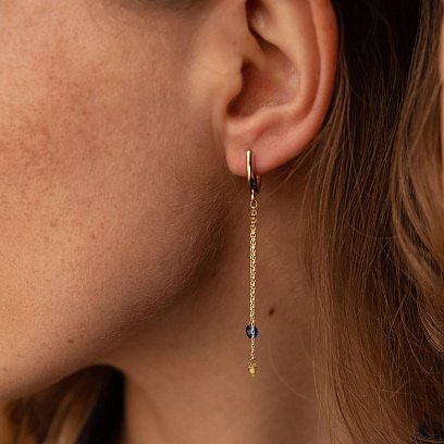 Висячие золотые серьги "Украинка" (голубые и желтые фианиты) с08106 №2