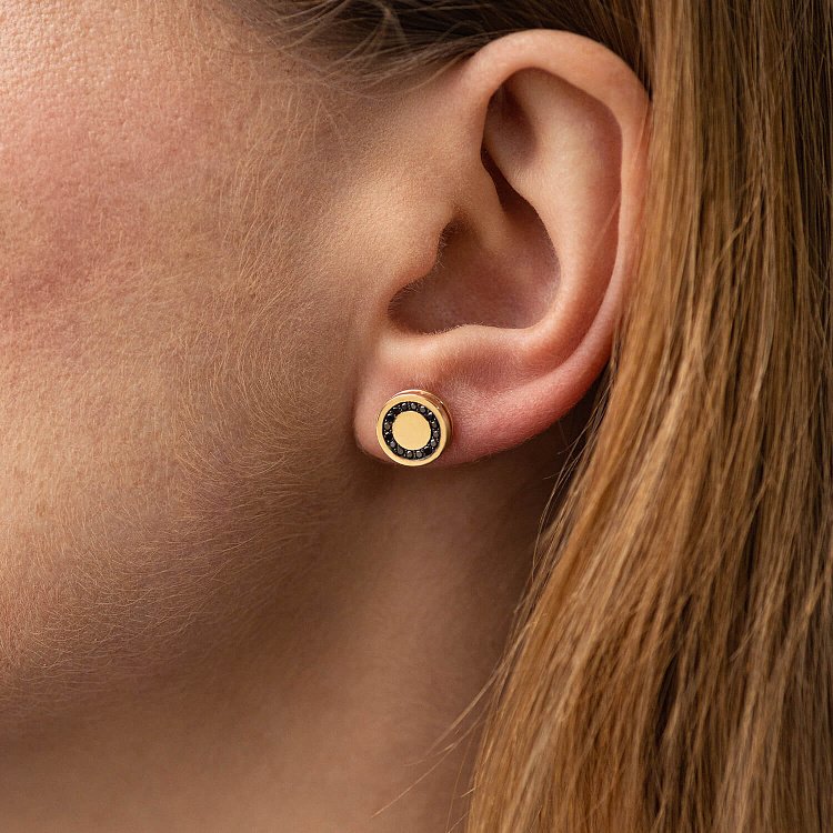 Золоті сережки - пусети з чорними діамантами 334483122 від ювелірного магазину Онікс - 1