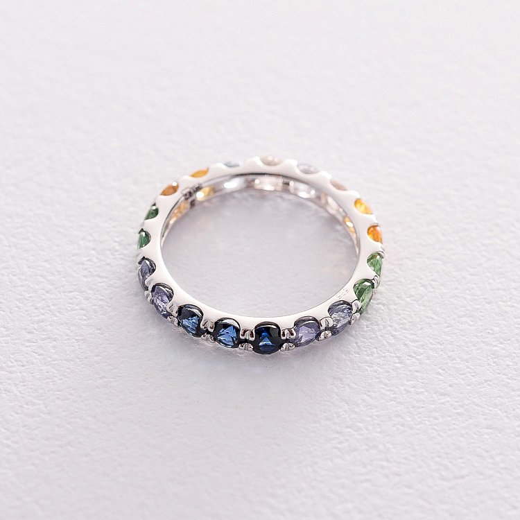 Золота каблучка з сапфірами і демантоїдами кб0297sth від ювелірного магазину Онікс - 1