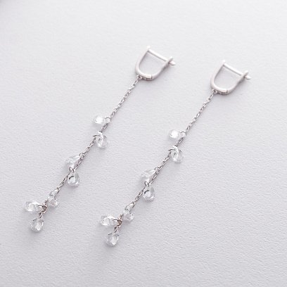 Серебряные серьги на английской застежке с фианитами 122535 №2
