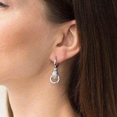 Серьги "Пантера" в белом золоте (фианиты) с04989 №7