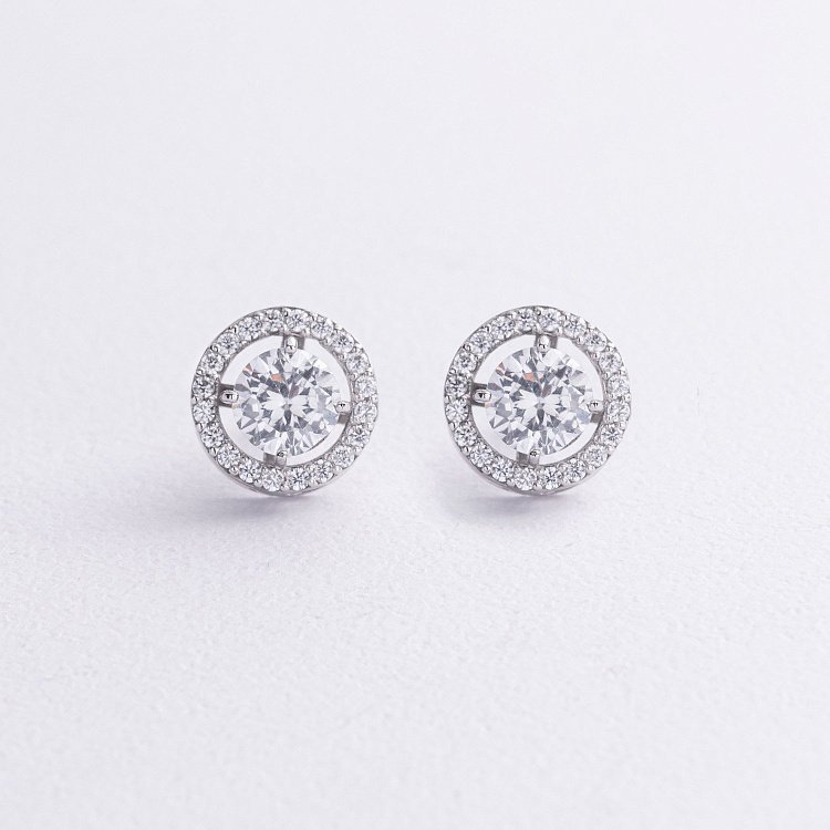 Золоті сережки - пусети 2 в 1 з фіанітами  с09067 від ювелірного магазину Онікс