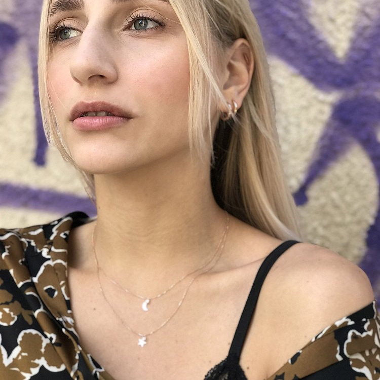 Подвійне золоте кольє "Місяць і зірка" з фіанітами кол01540 від ювелірного магазину Онікс - 3