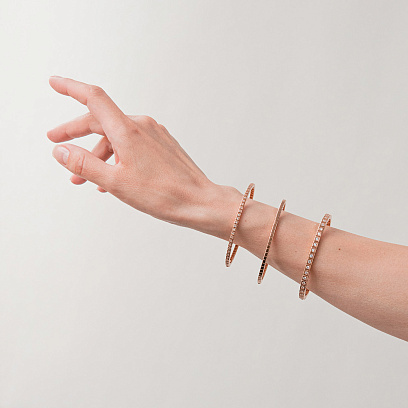 Жесткий золотой браслет "Кубики" (фианиты) б05611 №5