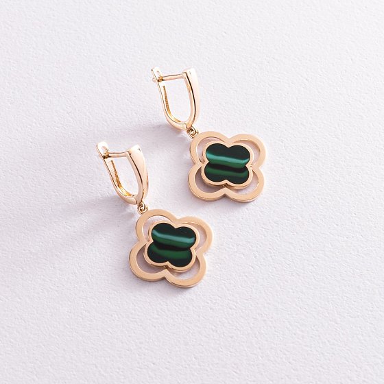 Сережки "Конюшина" в жовтому золоті (емаль) с07779