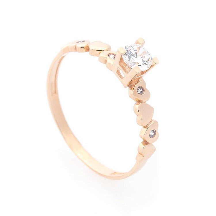 Золотое кольцо с сердечками (фианиты) к05849 от ювелирного магазина Оникс