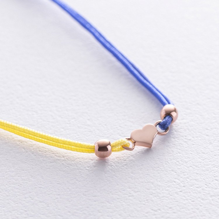 Браслет "Українське серце" у червоному золоті (синя та жовта нитка) б05322 від ювелірного магазину Онікс - 2