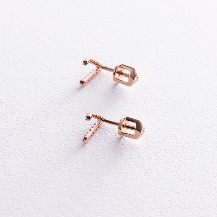 Сережки - пусети "Акцент" з фіанітами (червоне золото) с08473 від ювелірного магазину Онікс - 3