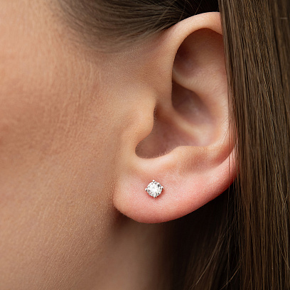 Золотые серьги - пусеты "Цветочки" 2 в 1 с бриллиантами сб0615cha №10