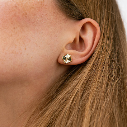 Сережки - пусети "Конюшина" в жовтому золоті с09206 №2