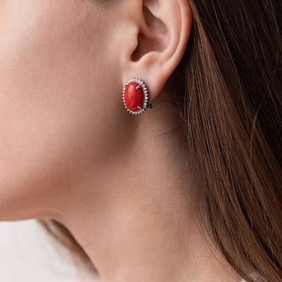 Золоті сережки (корал, діаманти) с929 №2