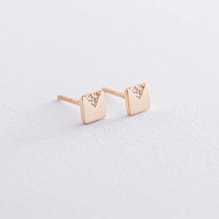 Золотые серьги - пусеты "Квадратики" с06813 от ювелирного магазина Оникс