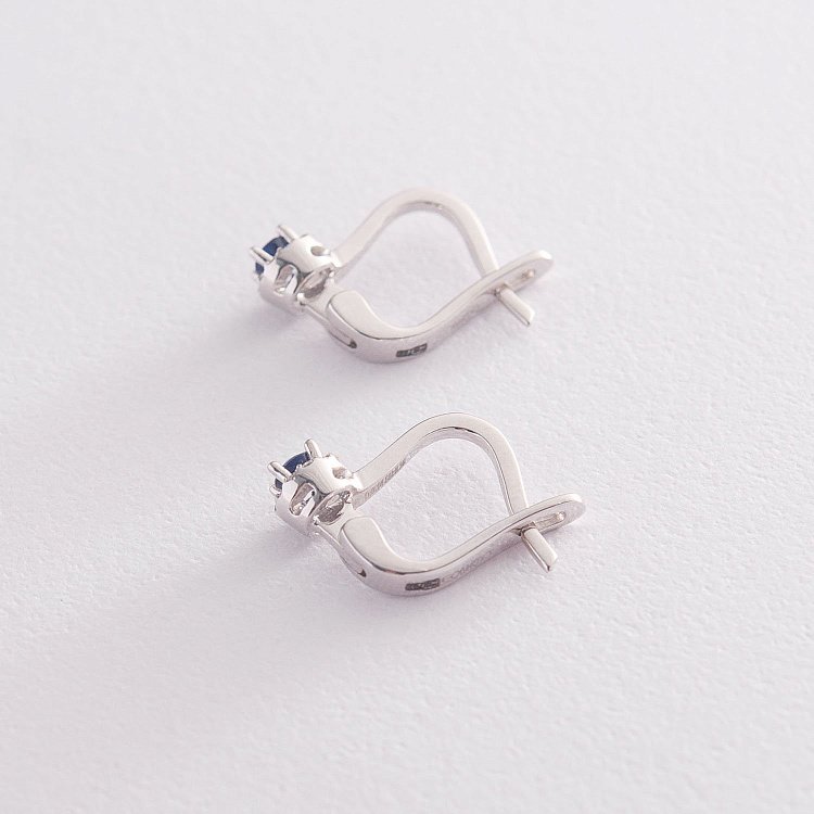 Золотые серьги с сапфирами и бриллиантами LDE0538-p от ювелирного магазина Оникс - 2