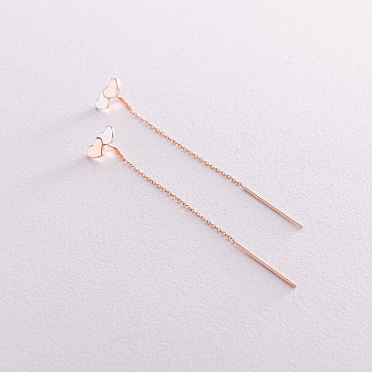 Золотые серьги - протяжки "Сердечки" с08080 №2