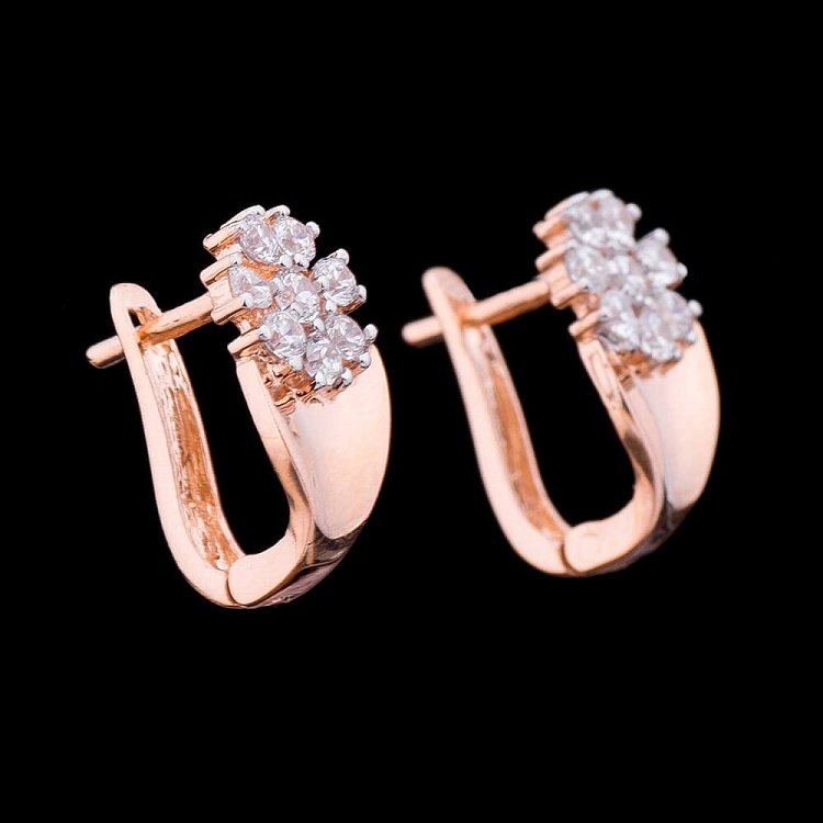 Золотые серьги "Цветочки" с фианитами с01841 от ювелирного магазина Оникс - 2