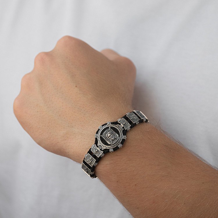 Срібний браслет "Спас Нерукотворний" (ебенове дерево) 1318 від ювелірного магазину Онікс - 1