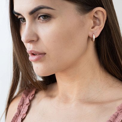 Золоті сережки - кільця з фіанітами с06554 №4