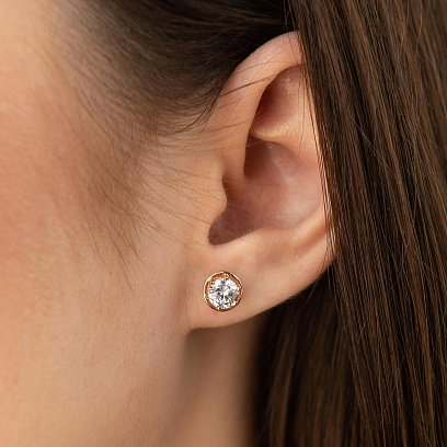 Сережки - пусети з фіанітами (червоне золото) с02279 №4